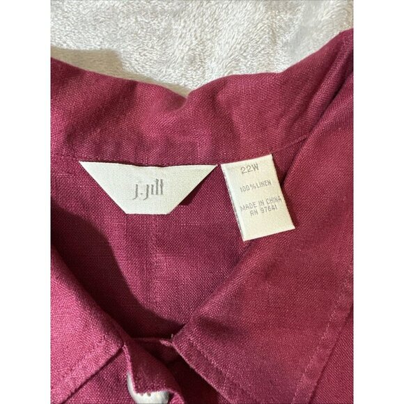 Women’s J.Jill Vintage Tunic Top 3 Buttons Deep Splits Maroon 100% Linen Plus 22 - Picture 6 of 14